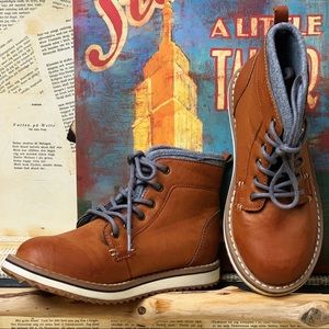 COGNAC TONE HIGH TOP VEGAN LEATHER BOOTS!